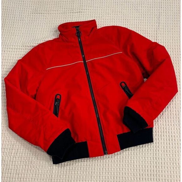 Lands' End Unisex Red Navy Fleece Lined Puffer Jacket Size small Winter Casual